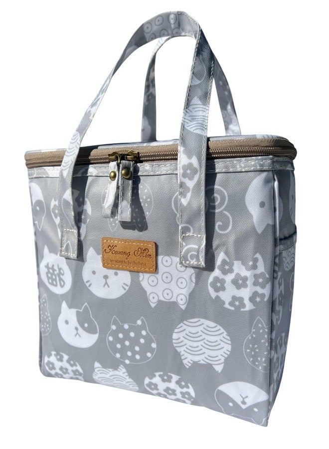 Kwang Min Insulated Lunch Bag for Women/Men, Reusable Lunch Box for Adult,Large Cooler Bag for Office Picnic Beach Tote. Premium Water Resistance Fabric, Light (Patchwork Cat) - Image 1
